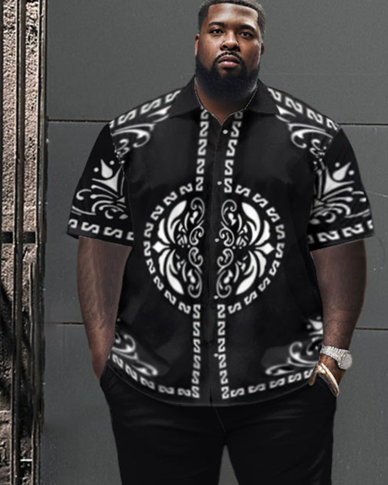 Big & Tall Geometric T-Shirt Shorts Set for big men view 2