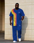 Big & Tall Blue Colorblock T-Shirt Pants Set for big men view 1