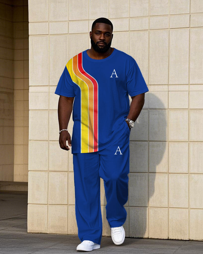 Big & Tall Blue Colorblock T-Shirt Pants Set for big men view 1