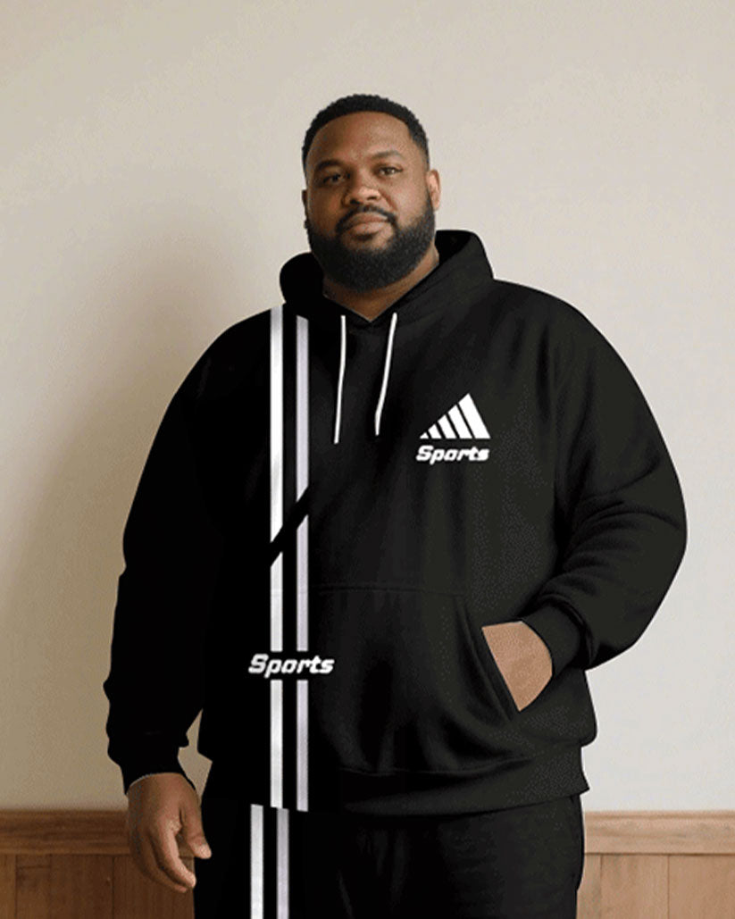 Big & Tall Black Graphic Hoodie Sweatpants Set for big men view 2