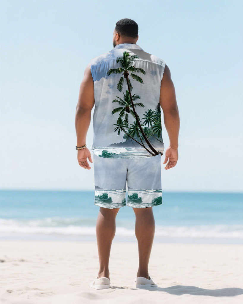 Big & Tall Hawaiian Graphic T-Shirt Shorts Set for big men view 4