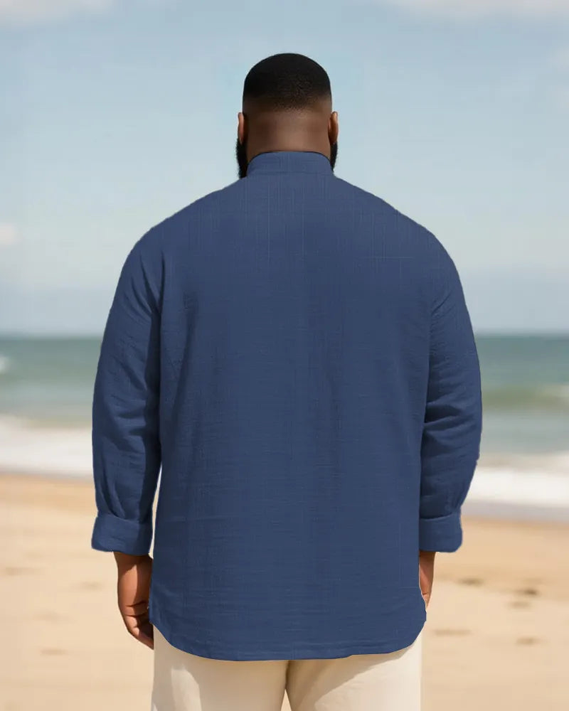 Big & Tall Solid Color Patchwork Long Sleeve Shirt for big men view 32