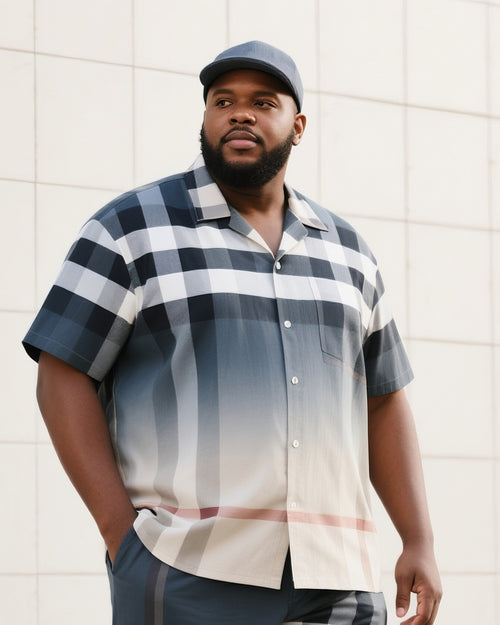 Big & Tall Gradient Plaid T-Shirt Shorts Set for big men view 2