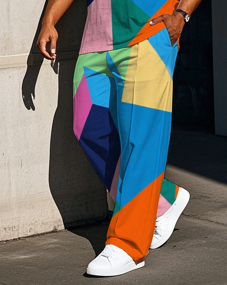 Big & Tall Colorblock Graphic Vest Pants Set for big men view 3