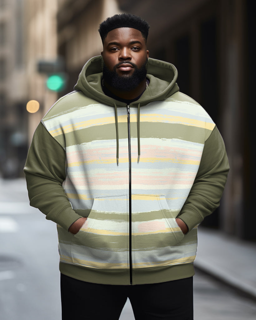 Big & Tall Colorblock Geometric Hoodie Sweatpants Set for big men