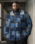 Big & Tall Denim Geometric Graphic Long Sleeve Shirt for big men