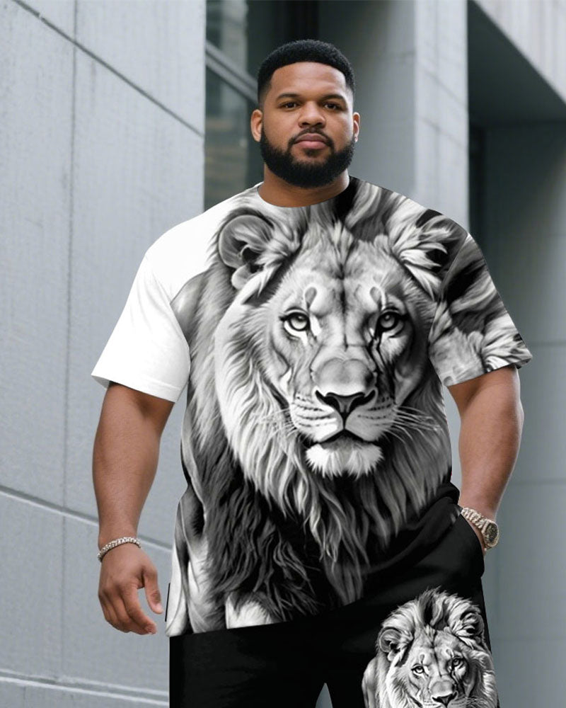 Big & Tall Black White Graphic T-Shirt Shorts Set for big men view 2