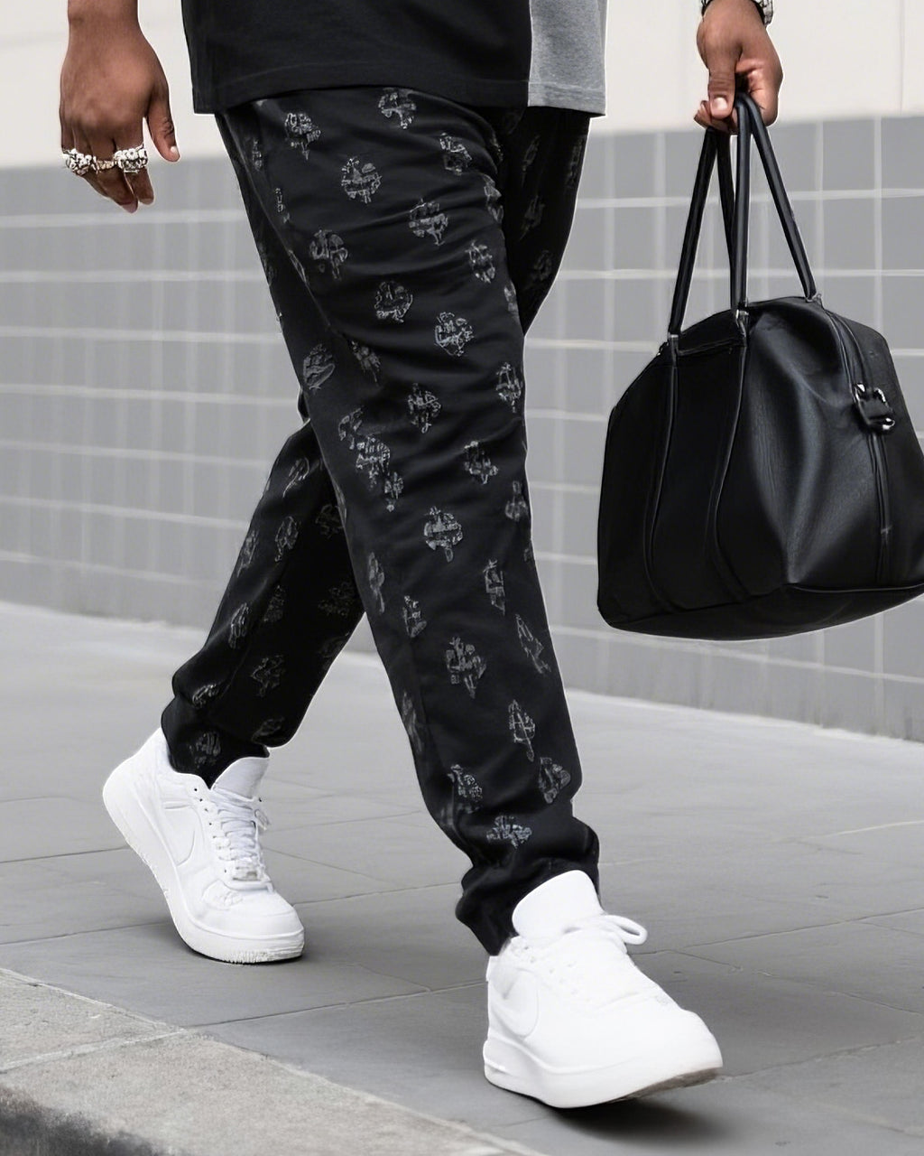 Big & Tall Black White Colorblock Two-piece Set for big men view 3
