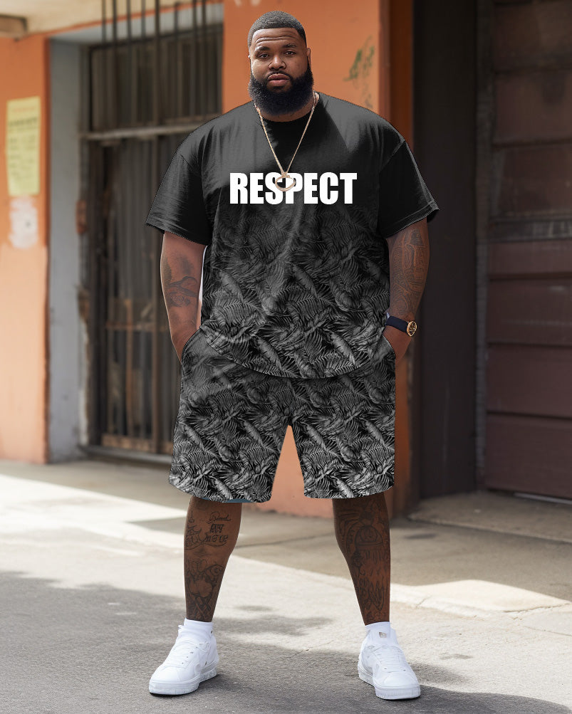 Big & Tall Black Gradient T-Shirt Shorts Set for big men view 1