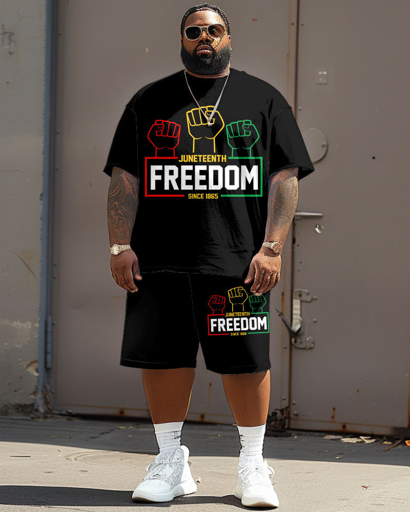 Big & Tall Black Juneteenth T-Shirt Shorts Set for big men view 2