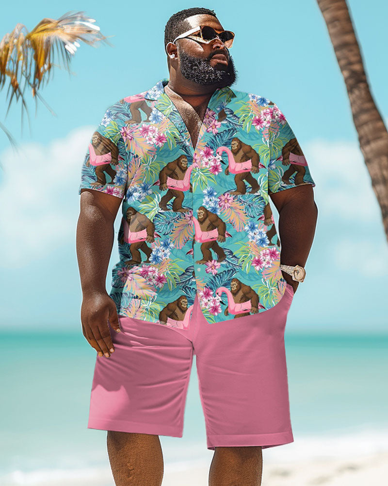Big & Tall Hawaiian Graphic T-Shirt Shorts Set for big men view 1