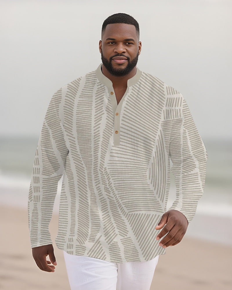 Big & Tall Gray Graphic Patchwork Long Sleeve Shirt for big men view 2