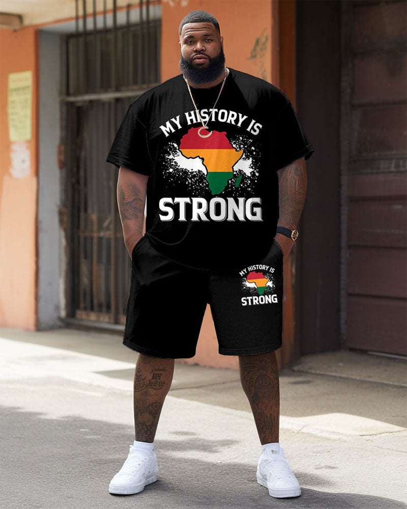 Big & Tall Black Juneteenth T-Shirt Shorts Set for big men view 2