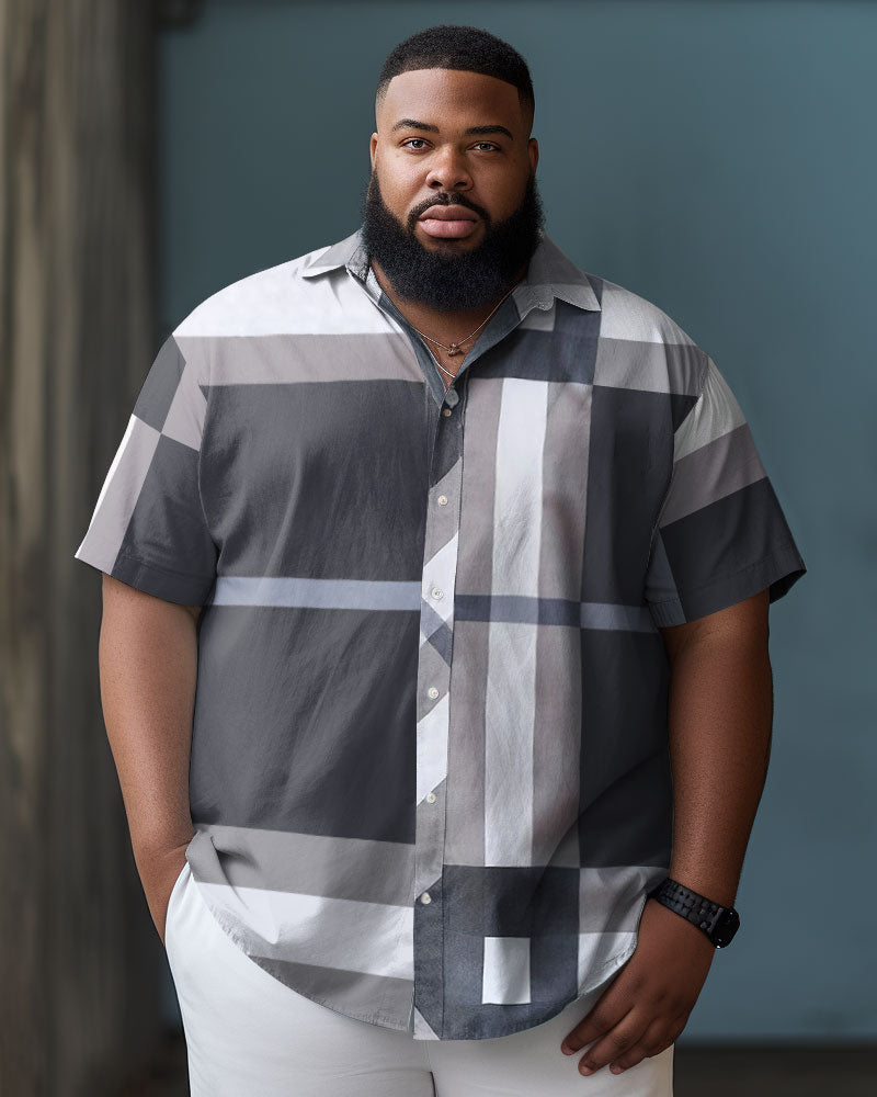 Big & Tall Colorblock Geometric Short Sleeve Shirt for big men