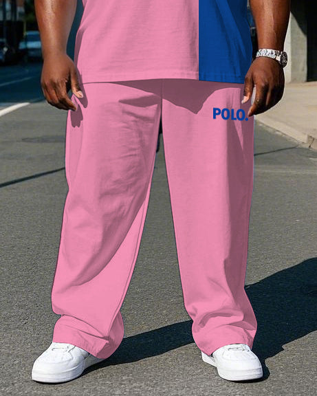 Big & Tall Blue Pink Colorblock T-Shirt Pants Set for big men view 3
