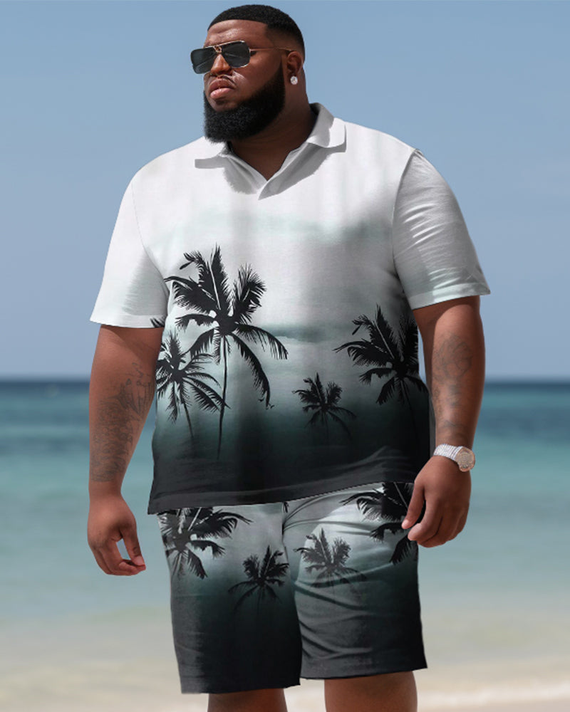 Big & Tall Hawaiian Colorblock T-Shirt Shorts Set for big men view 1