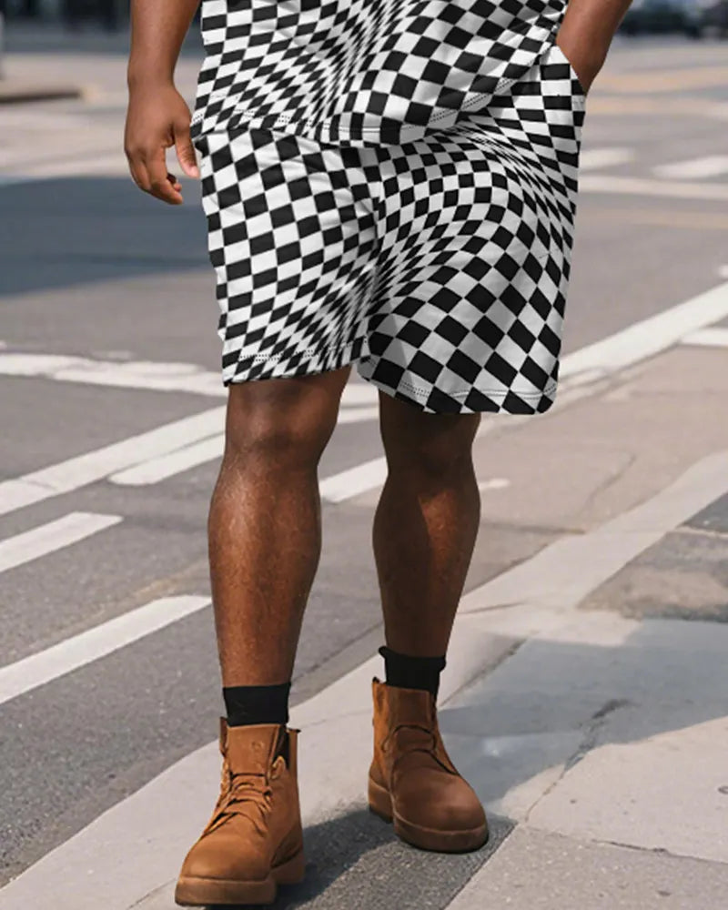 Big & Tall Black Graphic Polo Shorts Set for big men view 4