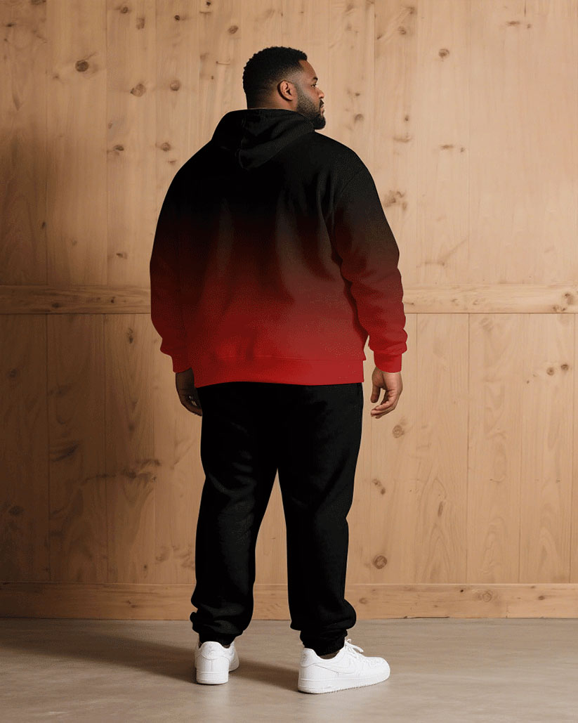 Big & Tall Black Red Gradient Hoodie Sweatpants Set for big men view 4