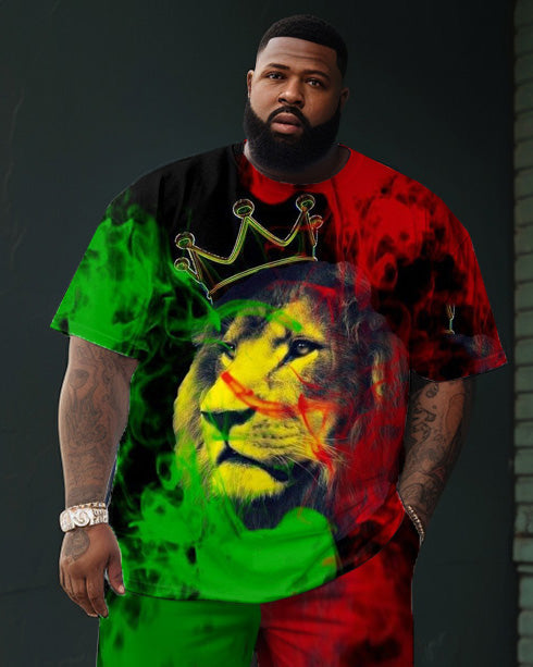 Big & Tall Red Green Graffiti T-Shirt Shorts Set for big men view 2