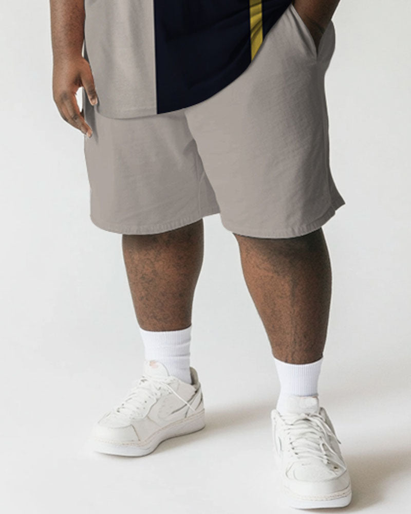 Big & Tall Khaki Striped Graphic T-Shirt Shorts Set for big men view 3