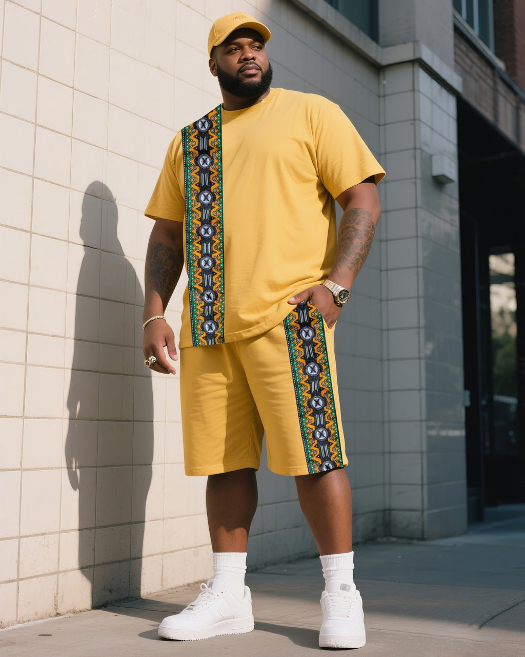 Big & Tall Striped Graphic T-Shirt Shorts Set for big men view 1