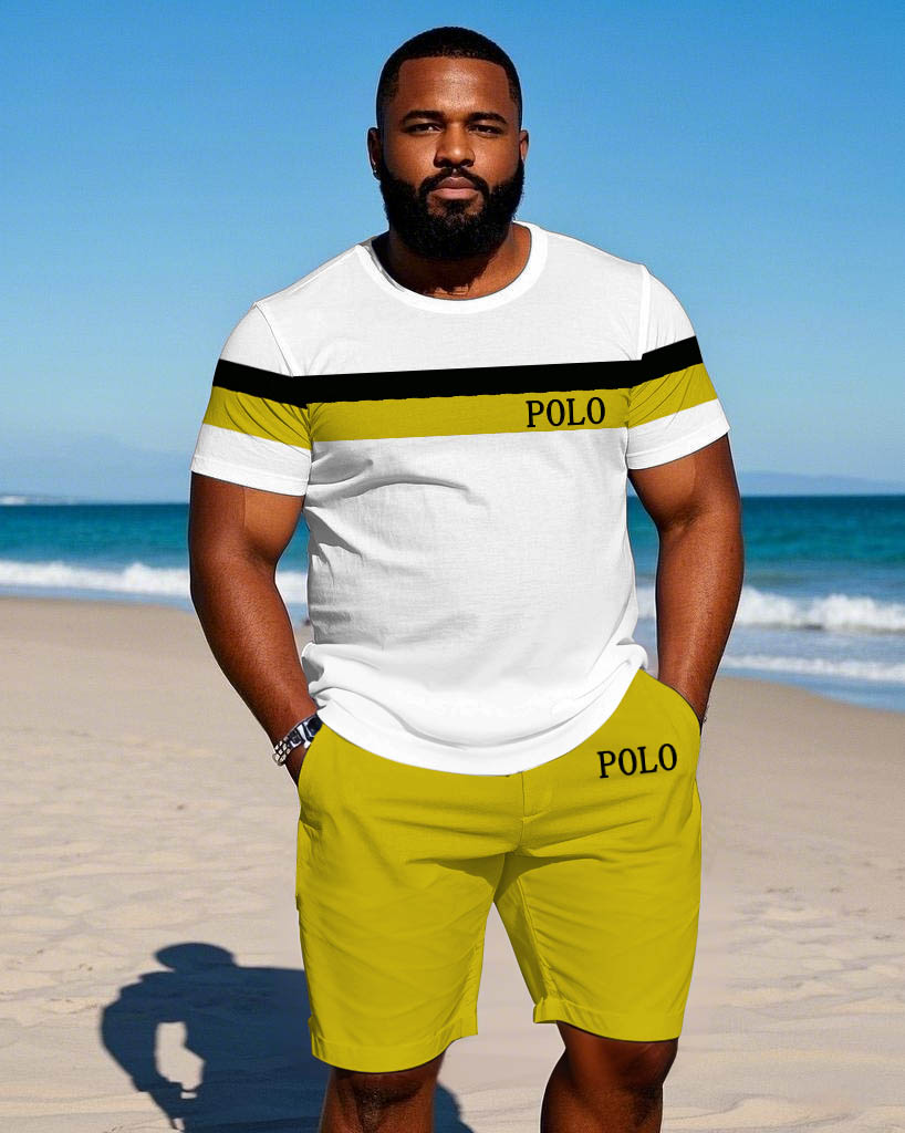 Big & Tall Hawaiian Colorblock Polo Shorts Set for big men view 1