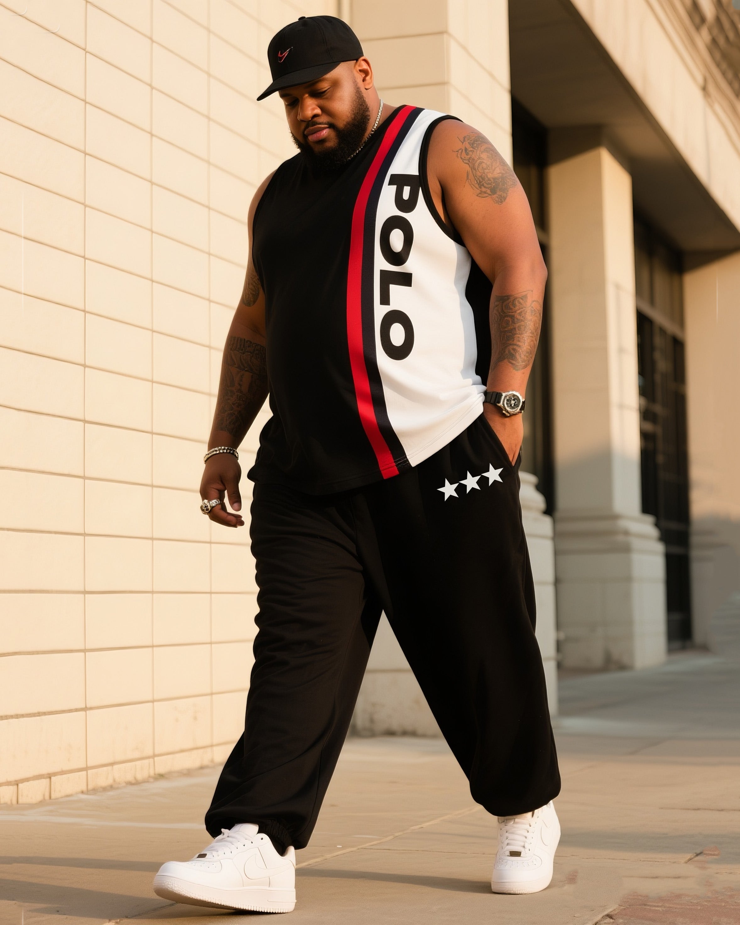Big & Tall Colorblock Graphic Vest Pants Set for big men view 1