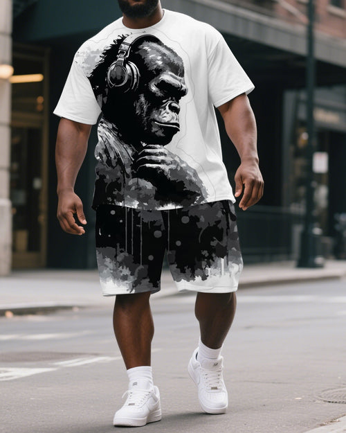 Big & Tall Graphic Streetwear T-Shirt Shorts Set for big men view 1