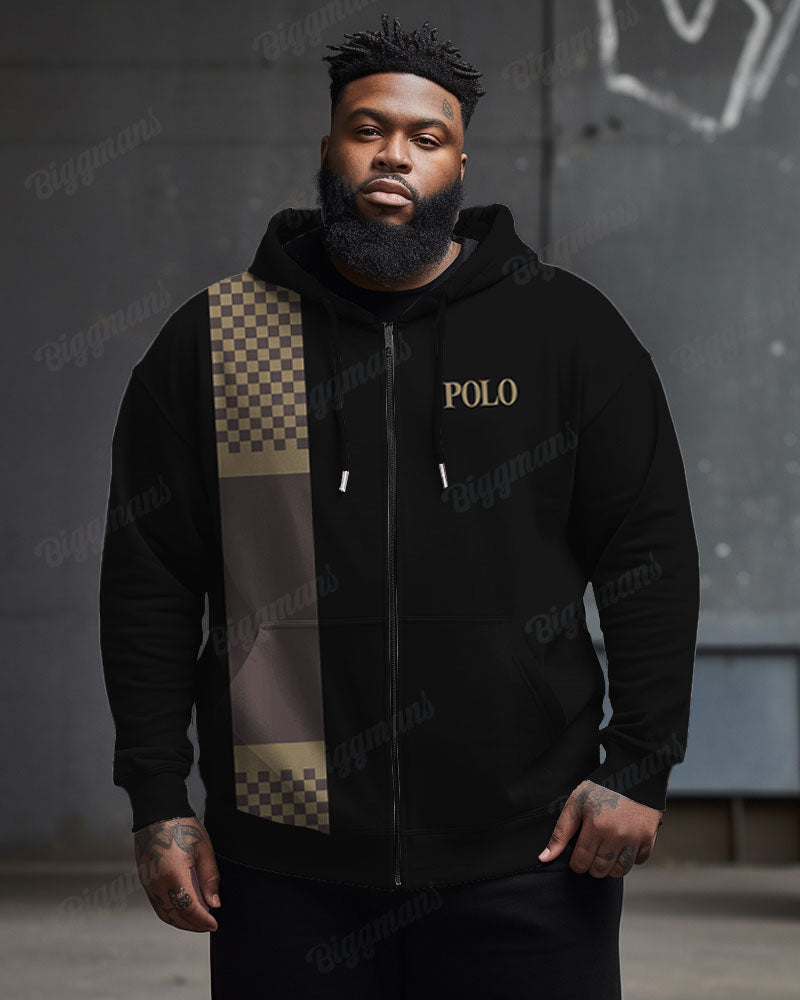 Big & Tall Plaid Graphic Patchwork Hoodie for big men view 1