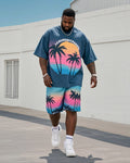 Big & Tall Hawaiian Graphic T-Shirt Shorts Set for big men view 1