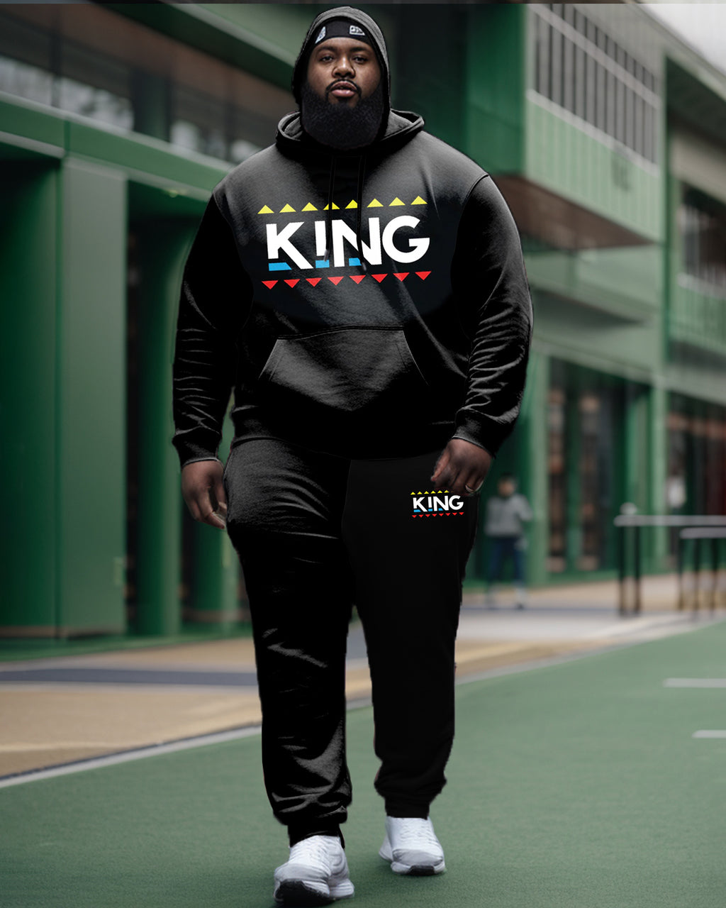 Big & Tall Geometric Graphic Hoodie Sweatpants Set for big men view 1