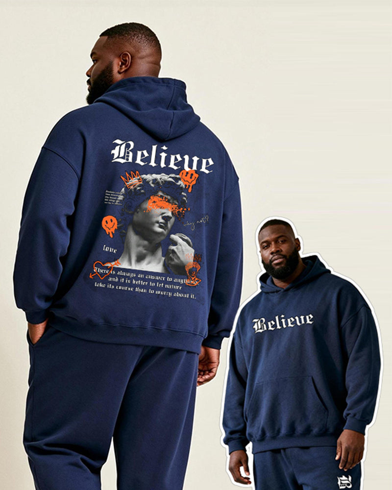 Big & Tall Blue Graphic Hoodie Sweatpants Set for big men view 2