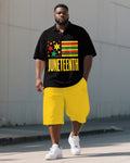 Big & Tall Juneteenth Striped Graphic Polo Shorts Set for big men view 1