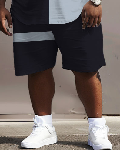 Big & Tall Blue Colorblock T-Shirt Shorts Set for big men view 3