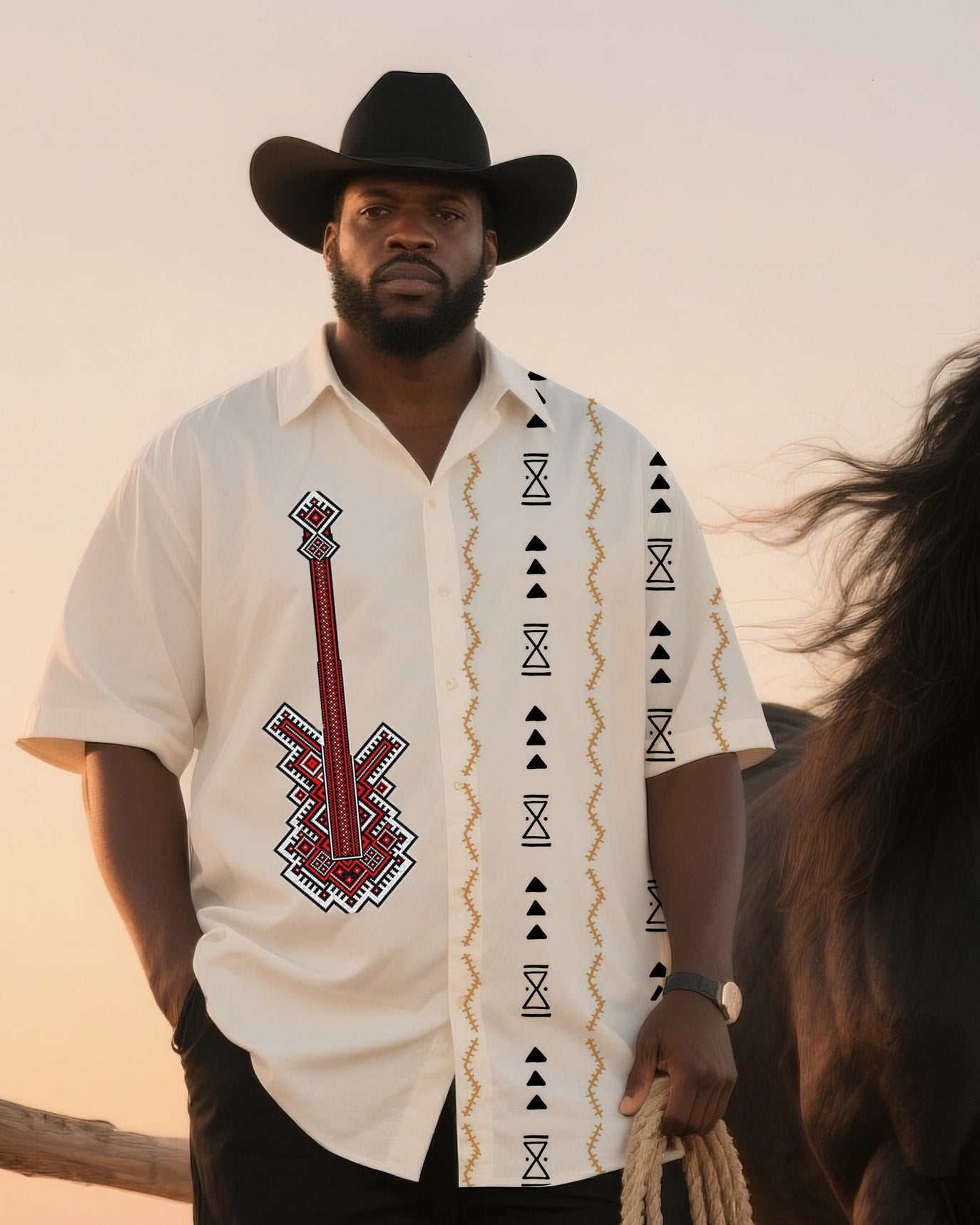 Big & Tall Western T-Shirt Pants Set for big men view 2