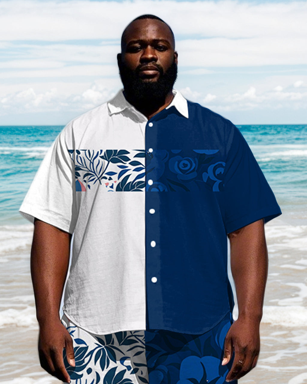 Big & Tall Colorblock Geometric T-Shirt Shorts Set for big men view 2