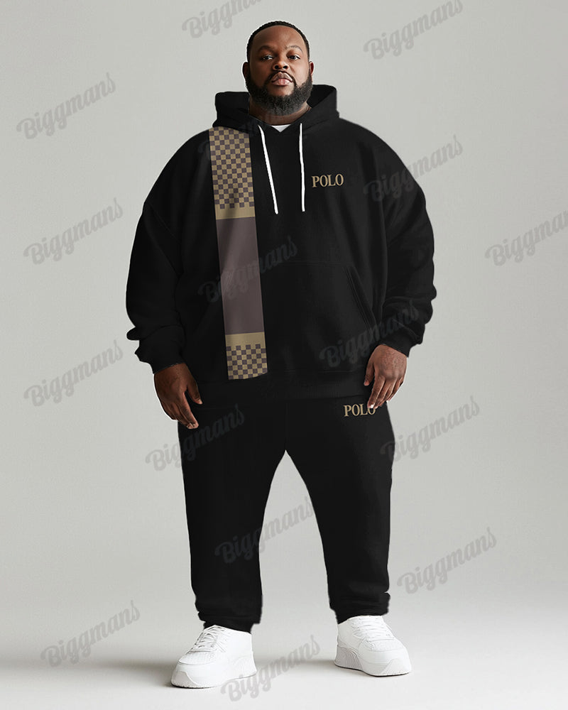 Big & Tall Plaid Patchwork Hoodie Sweatpants Set for big men view 2