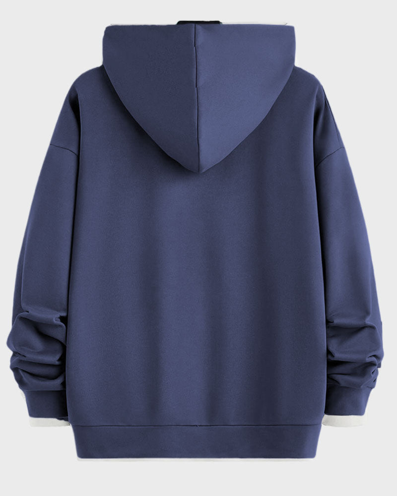 Big & Tall Blue Navy Graphic Hoodie Sweatpants Set for big men view 3
