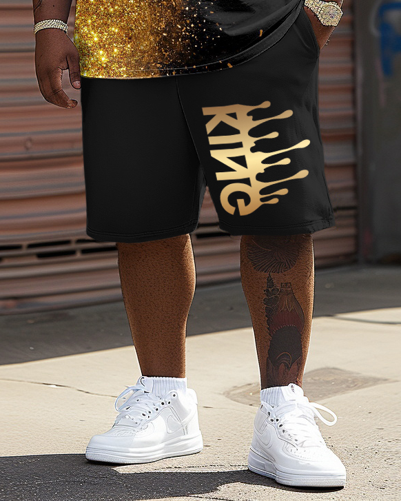 Big & Tall Black Graphic T-Shirt Shorts Set for big men view 3