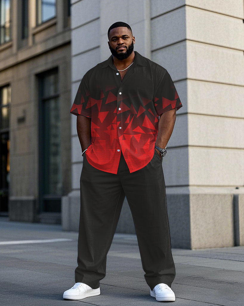 Big & Tall Black Red Gradient T-Shirt Pants Set for big men view 1