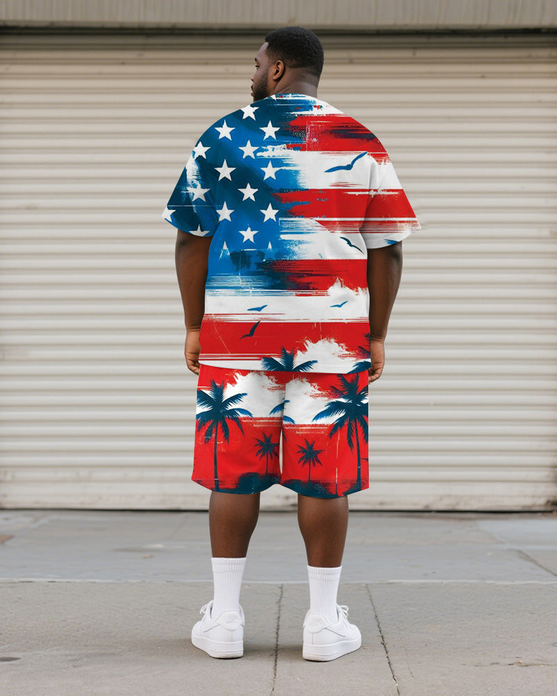 Big & Tall Hawaiian Graphic T-Shirt Shorts Set for big men view 4