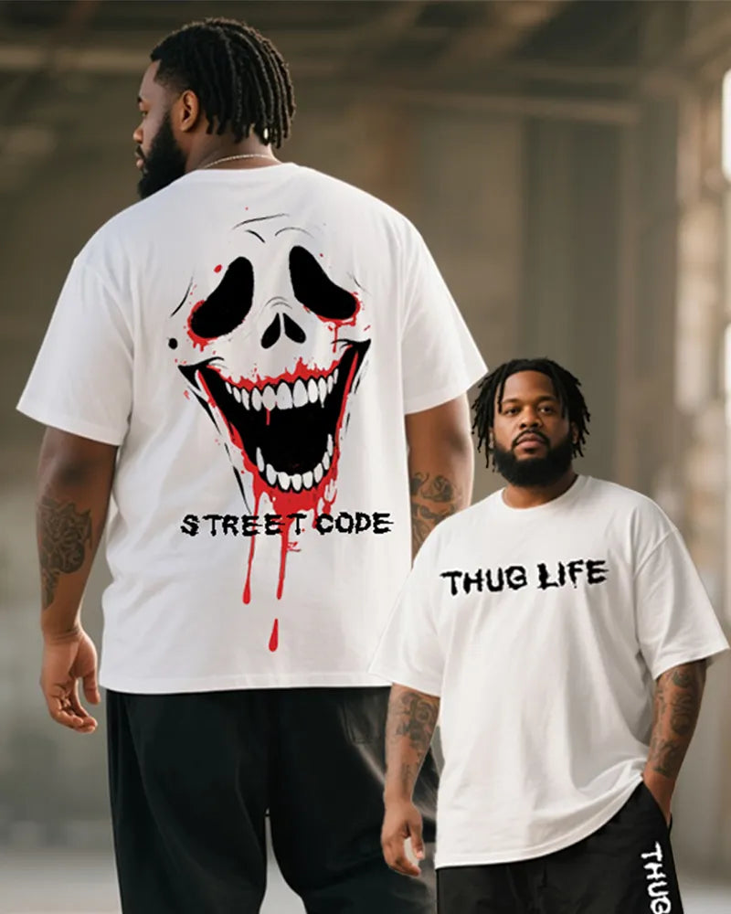 Big & Tall Graphic Graffiti Skull T-Shirt Pants Set for big men view 2