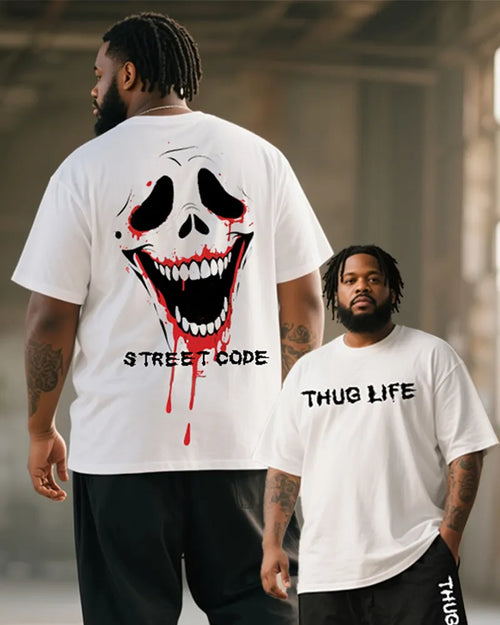 Big & Tall Graphic Graffiti Skull T-Shirt Pants Set for big men view 2