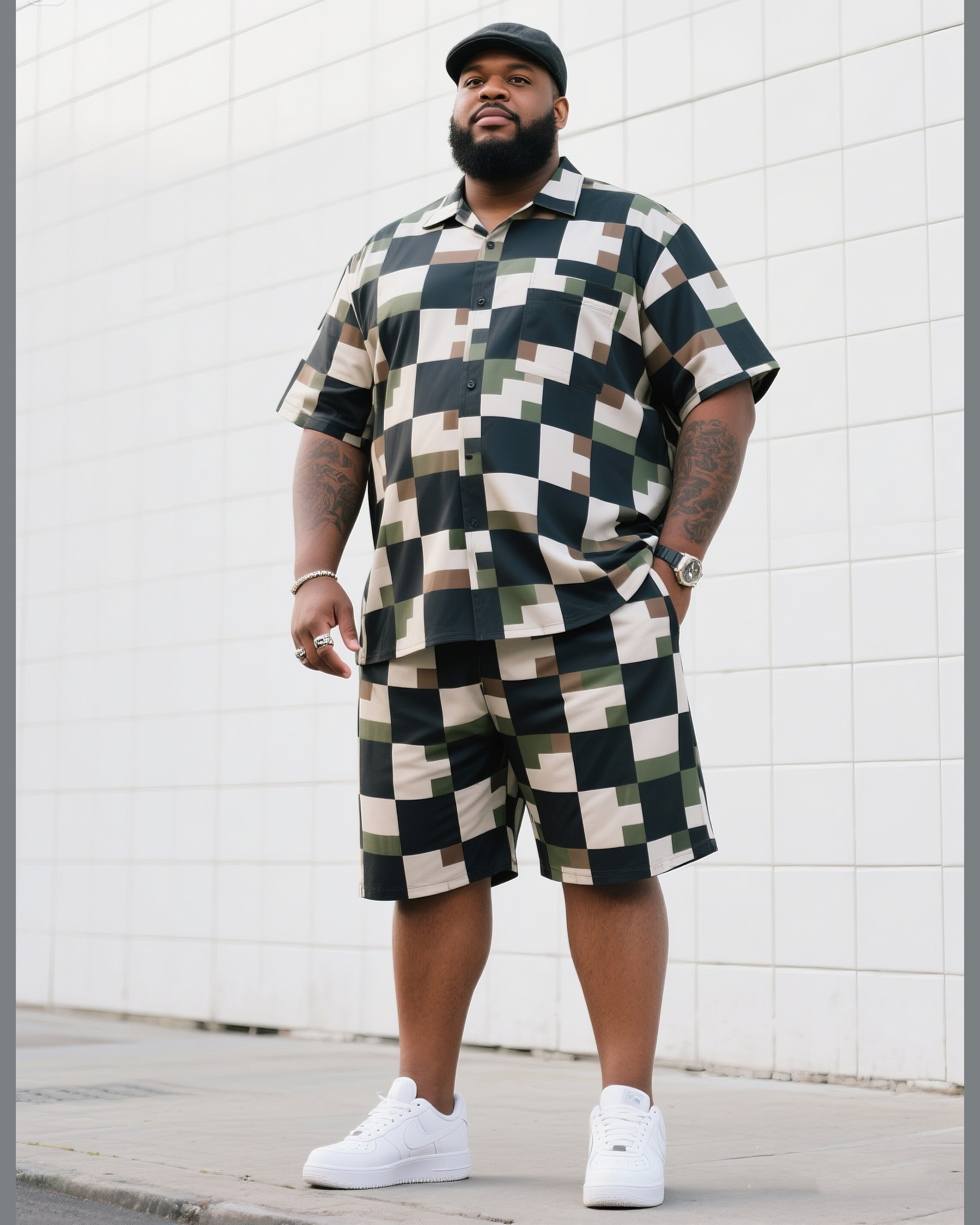 Big & Tall Camouflage T-Shirt Shorts Set for big men view 1