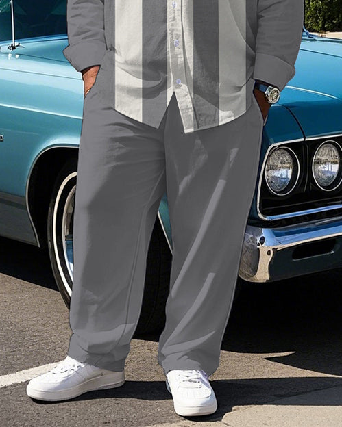 Big & Tall White Gray Striped T-Shirt Pants Set for big men view 3