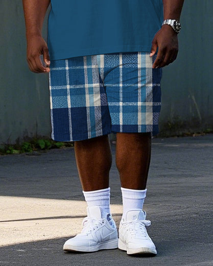 Big & Tall Plaid Graphic Polo Shorts Set for big men view 3