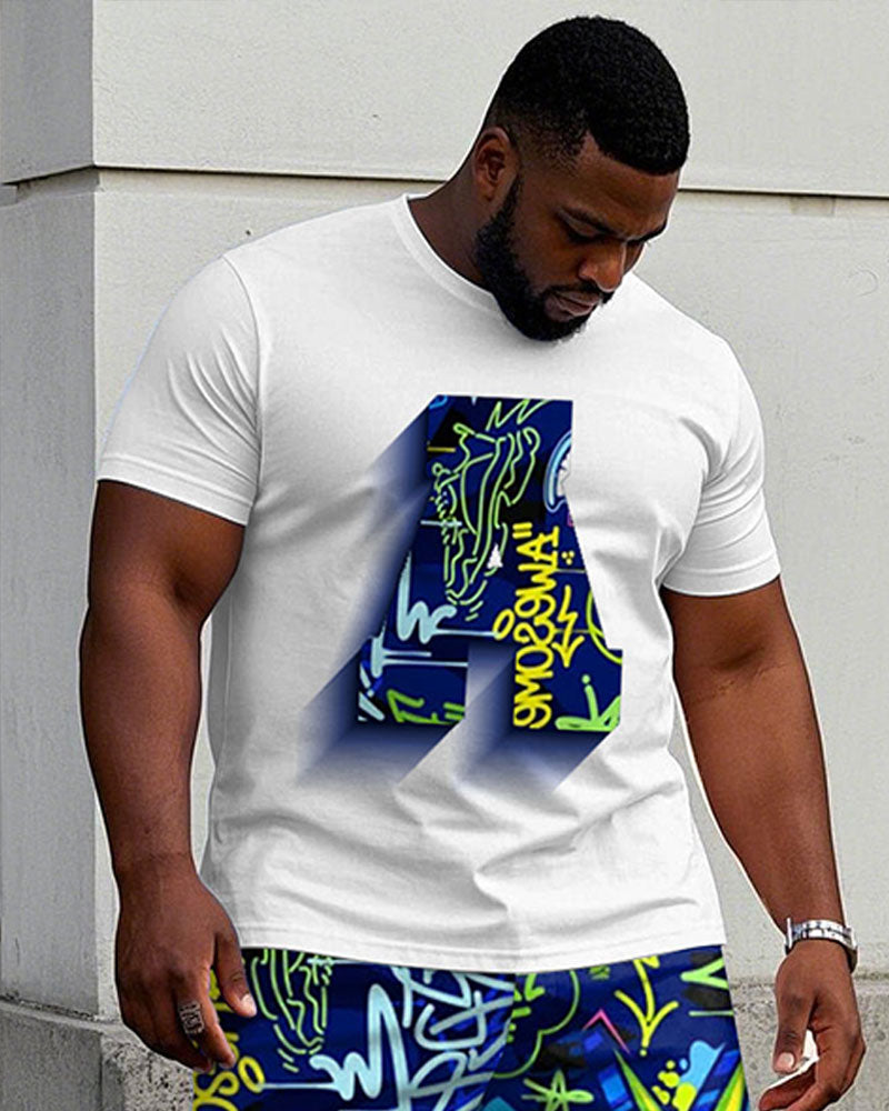 Big & Tall Streetwear T-Shirt Shorts Set for big men view 2