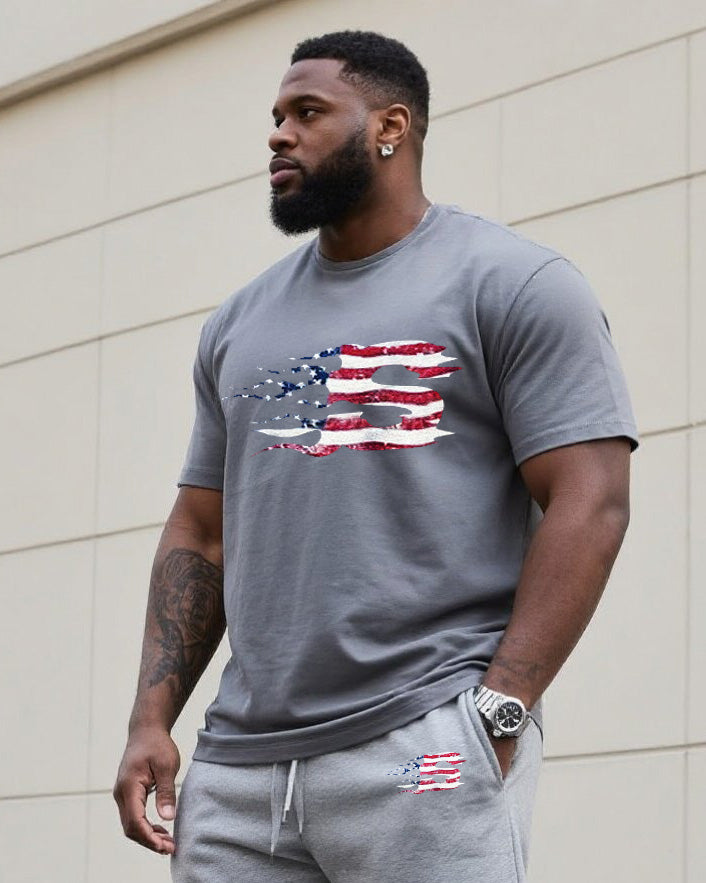 Big & Tall Graphic T-Shirt Shorts Set for big men view 3