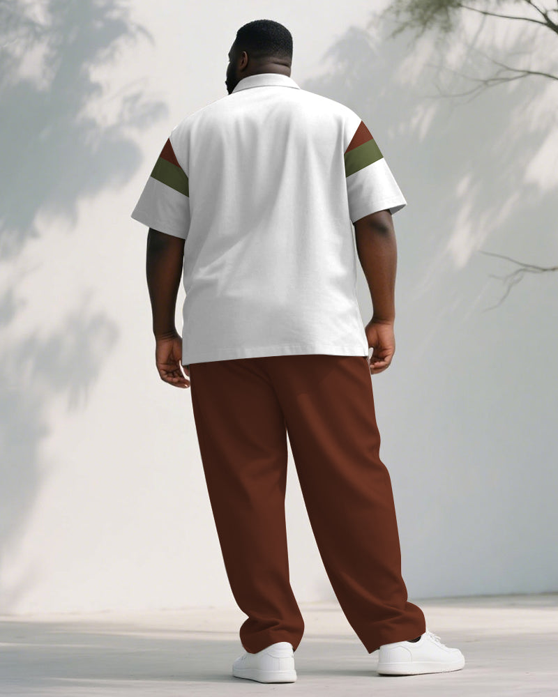 Big & Tall Brown Striped T-Shirt Pants Set for big men view 4