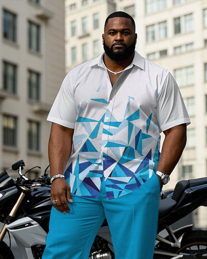 Big & Tall White Blue Gradient T-Shirt Pants Set for big men view 2